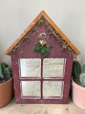 Vintage Handmade Birdhouse Wall Mirror • French Country Farmhouse Rustic Decor